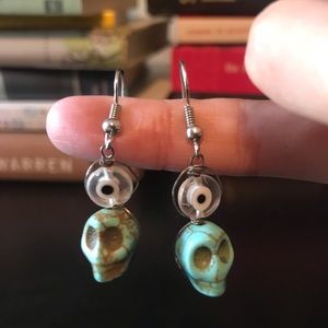 Turquoise skull evil eye earrings